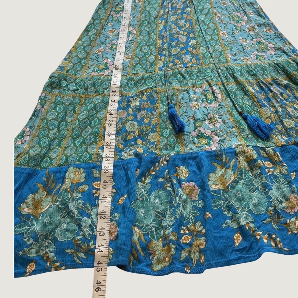 Knox Rose Blue Green Floral Patchwork Maxi Dress Sleeveless Tassel Waist Medium - Picture 5 of 7